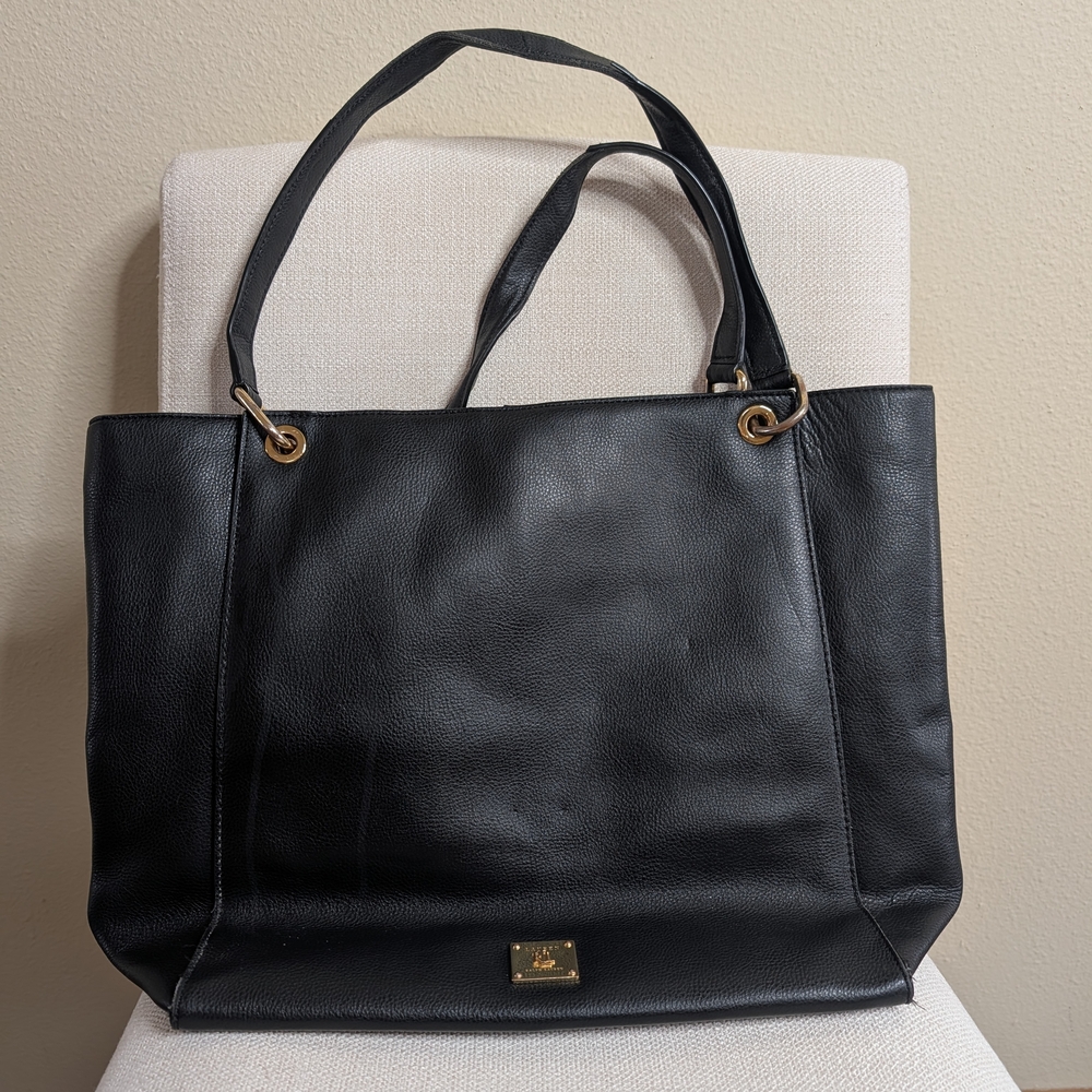 Lauren Ralph Lauren Black Leather Tote with Gold Hardware